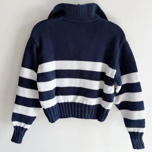 Quince Organic Cotton Cropped Polo Sweater | Women’s XS | Navy White Preppy - Picture 4 of 8